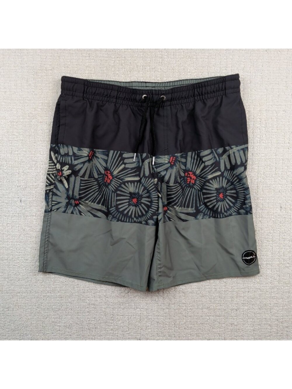 Y2K O’Neill Tropical Hawaiian Board Shorts Swim Surf Floral Doodle Green Sz M